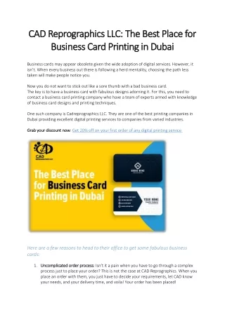 CAD Reprographics LLC: The Best Place for Business Card Printing in Dubai