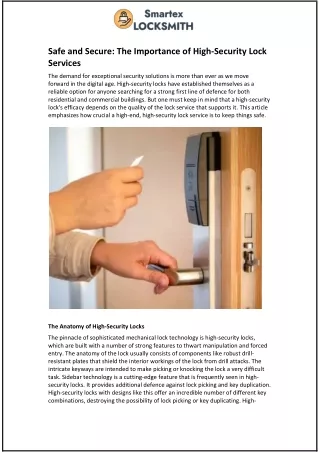 Safe and Secure: The Importance of High-Security Lock Services