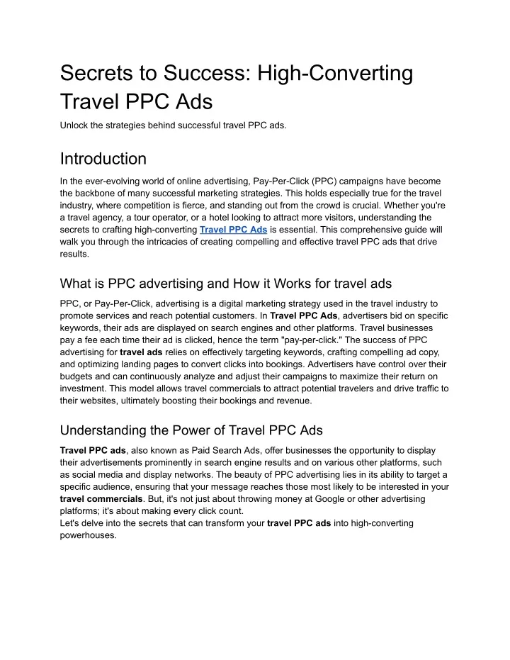 secrets to success high converting travel ppc ads