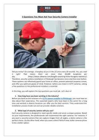 5 Questions You Must Ask Your Security Camera Installer
