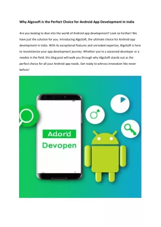 Why Algosoft is the Perfect Choice for Android App Development in India