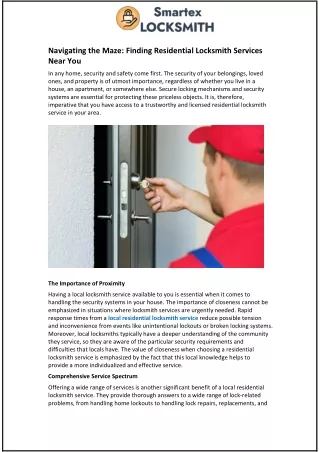 Navigating the Maze: Finding Residential Locksmith Services Near You