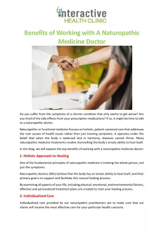 Benefits of Working with A Naturopathic Medicine Doctor
