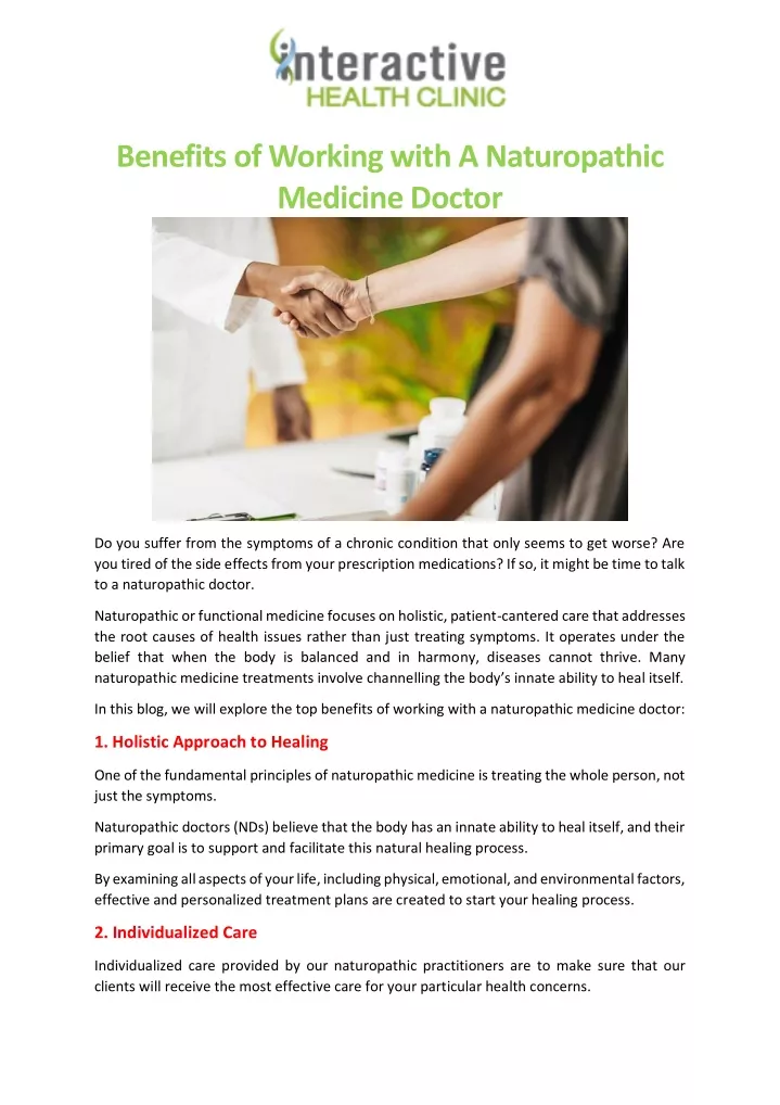 benefits of working with a naturopathic medicine
