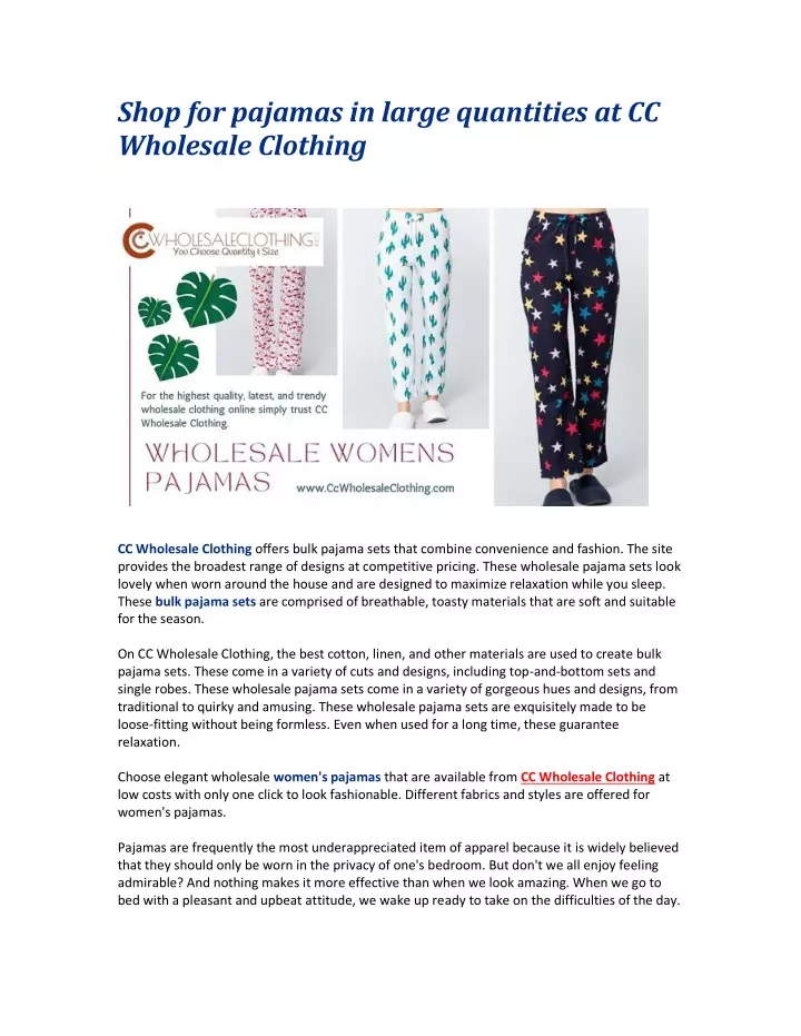 shop for pajamas in large quantities