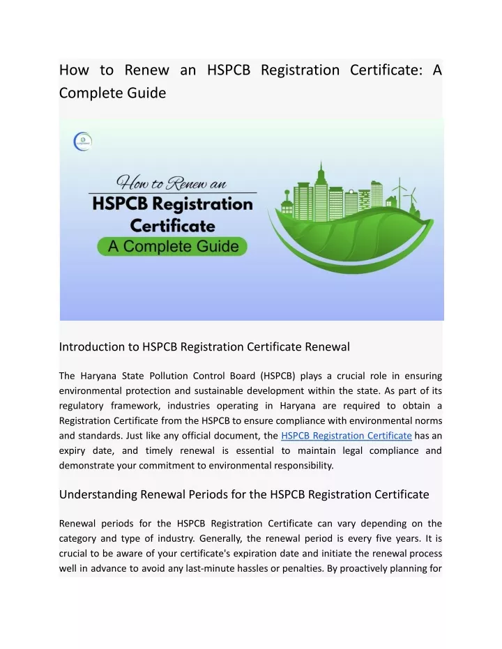 how to renew an hspcb registration certificate