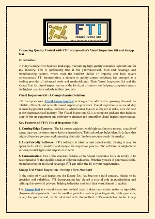enhancing quality control with fti incorporation