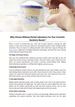 Why Choose Midway Dental Laboratory For Your Cosmetic Dentistry Needs?