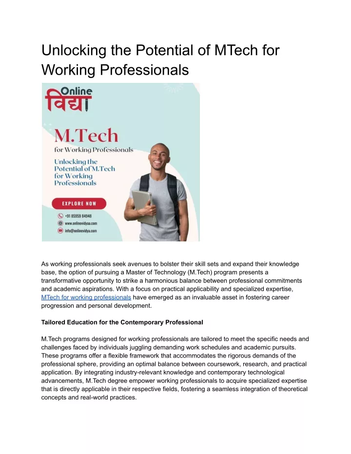 unlocking the potential of mtech for working