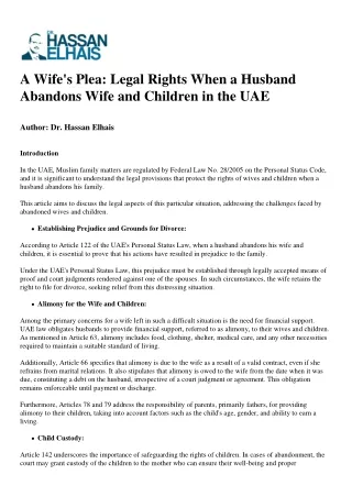 A Wife's Plea - Legal Rights When a Husband Abandons Wife and Children in the UAE
