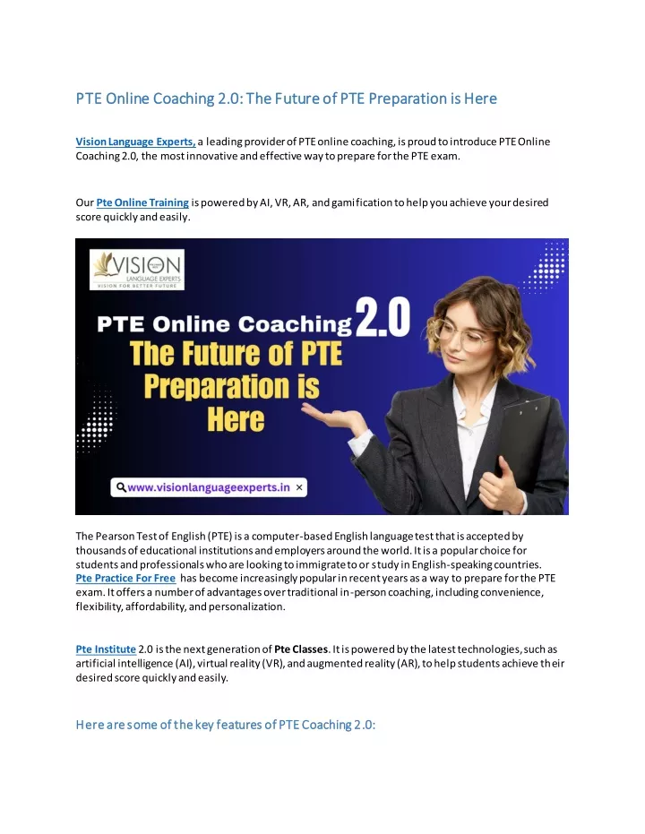 PPT - PTE Online Coaching 2.0: The Future Of PTE Preparation Is Here ...