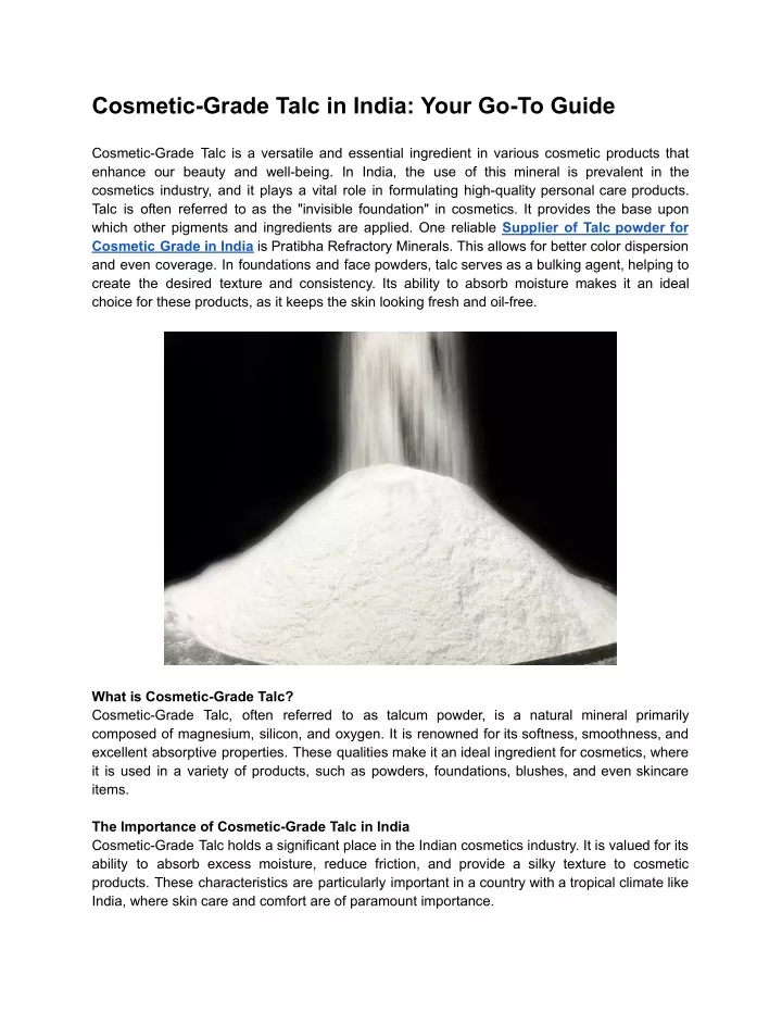 cosmetic grade talc in india your go to guide