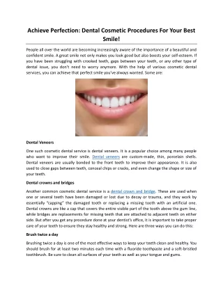 Achieve Perfection Dental Cosmetic Procedures For Your Best Smile!