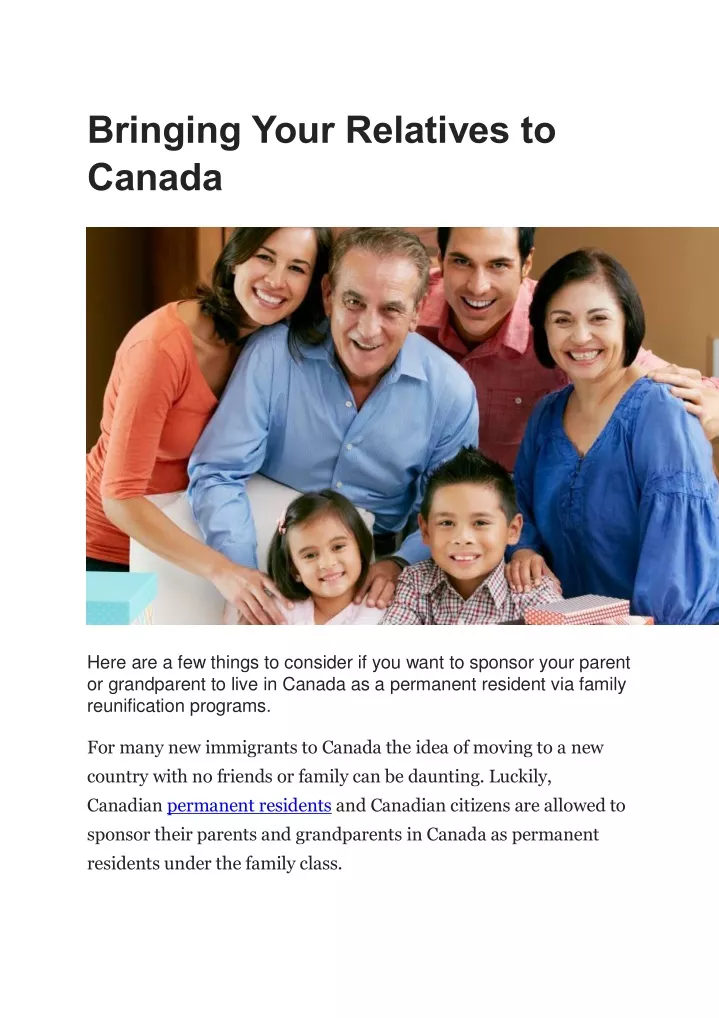 bringing your relatives to canada