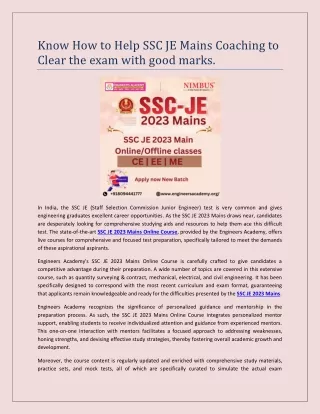 know how to help ssc je mains coaching to clear