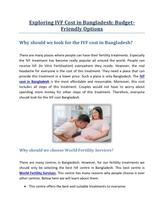 Exploring IVF Cost in Bangladesh: Budget-Friendly Options