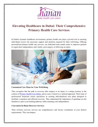 Elevating Healthcare in Dubai Their Comprehensive Primary Health Care Services