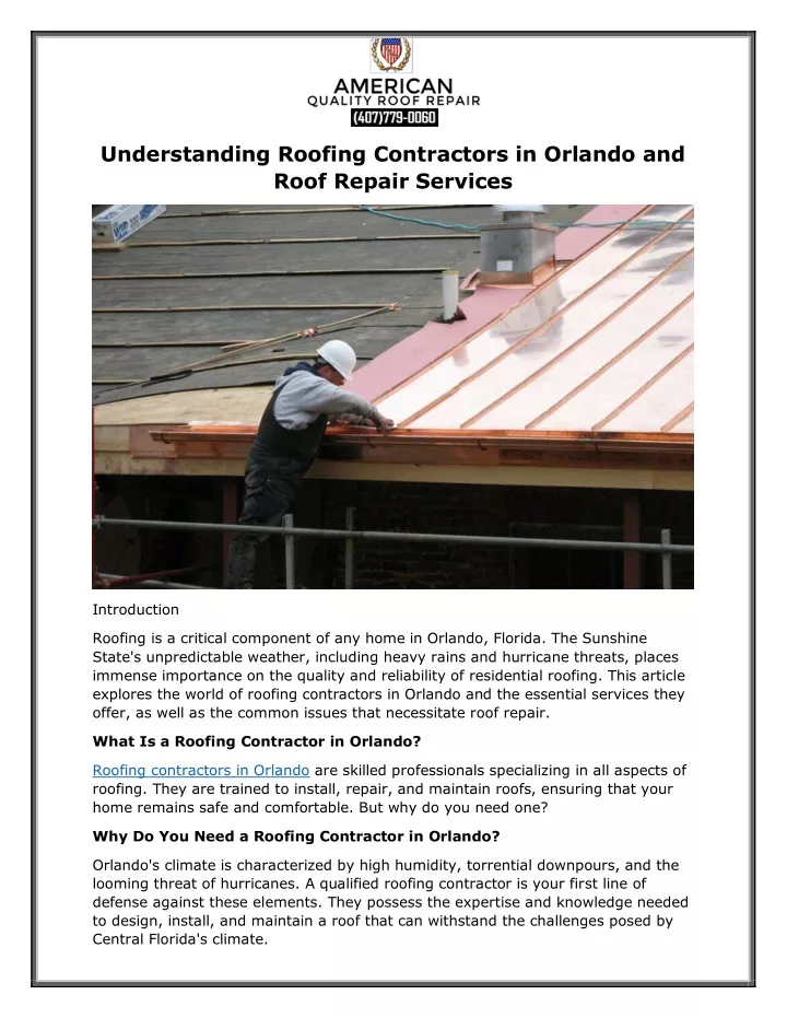 understanding roofing contractors in orlando