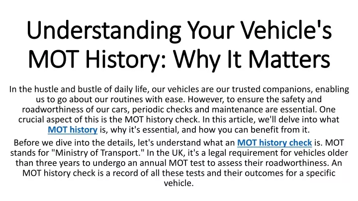 understanding your vehicle s mot history why it matters