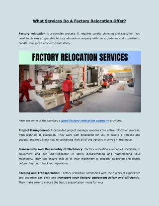 What Services Do A Factory Relocation Offer?