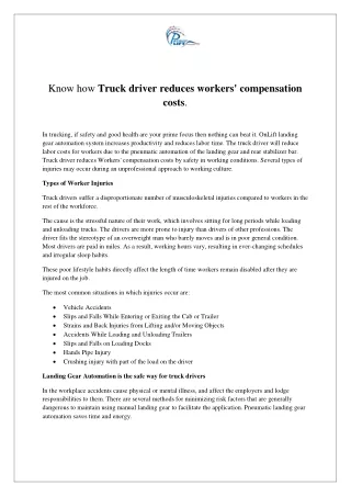 Know how Truck driver reduces workers' compensation costs.