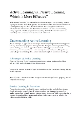 Active Learning vs. Passive Learning: Which Is More Effective?
