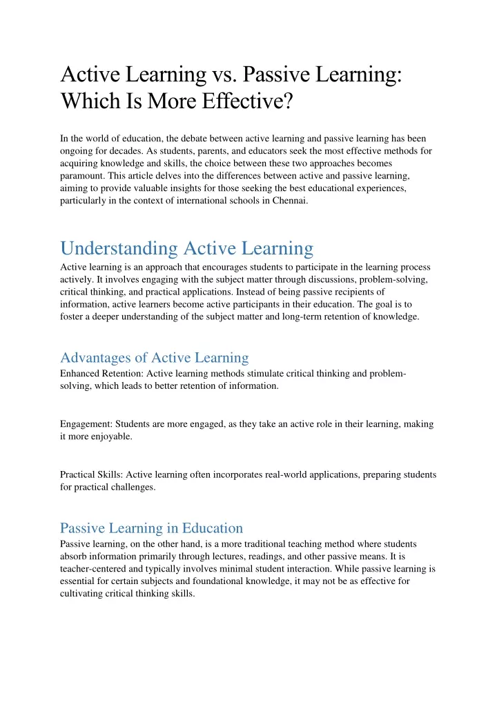active learning vs passive learning which is more