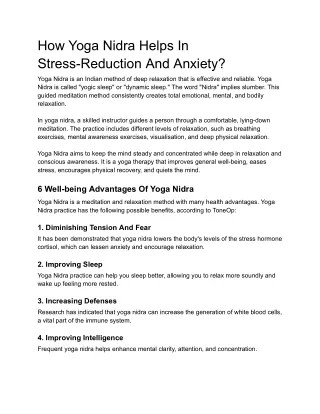 Yoga Nidra_ A Stress-Reduction And Anxiety-Reduction Method