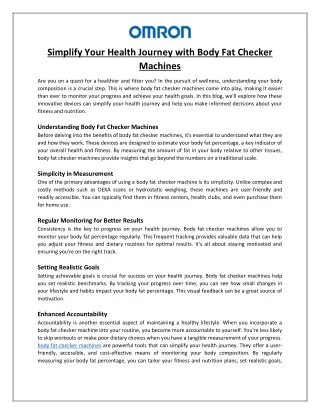 Simplify Your Health Journey with Body Fat Checker Machines