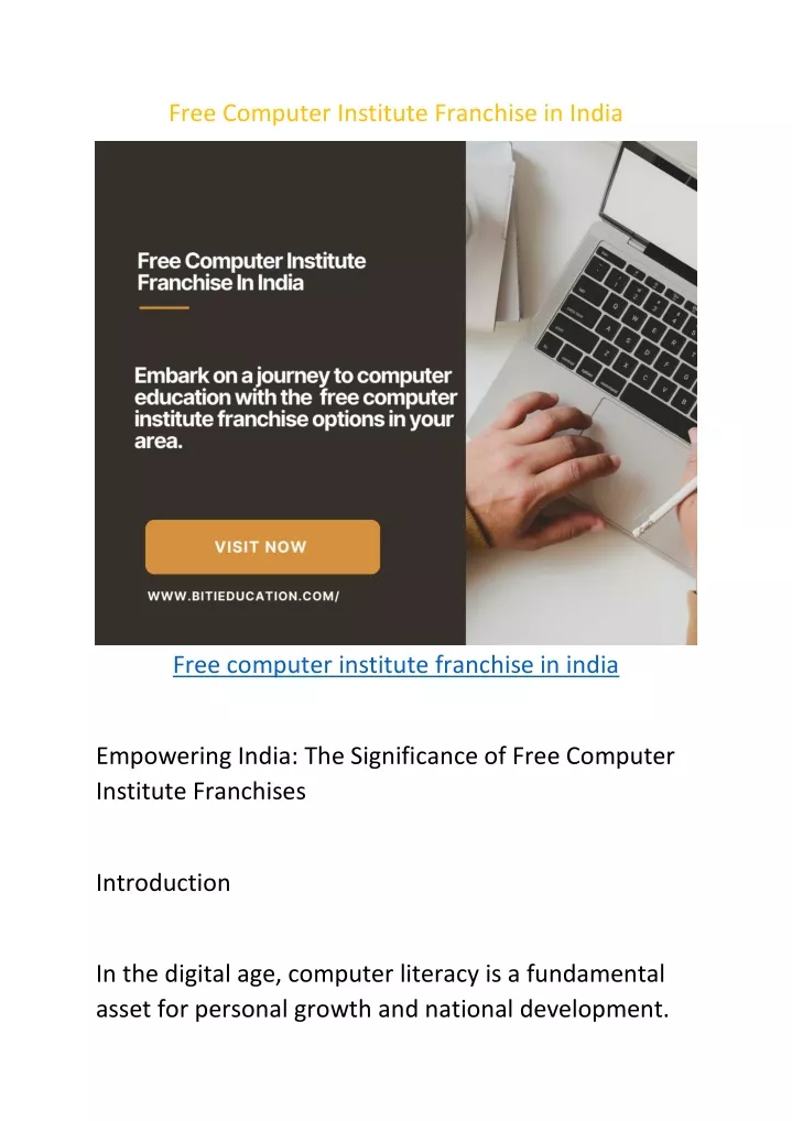 free computer institute franchise in india