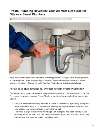 Presto Plumbing Revealed Your Ultimate Resource for Ottawas Finest Plumbers