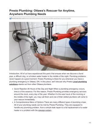 Presto Plumbing Ottawas Rescuer for Anytime Anywhere Plumbing Needs