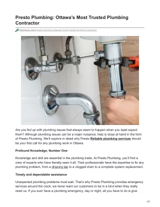 Presto Plumbing Ottawas Most Trusted Plumbing Contractor