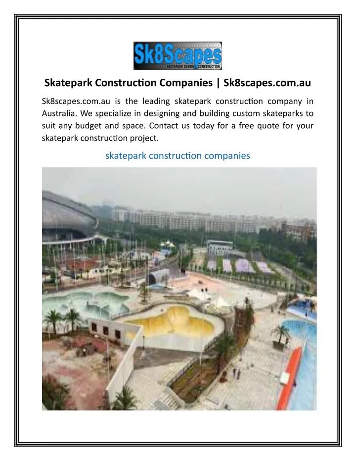 skatepark construction companies sk8scapes com au