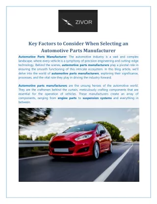 Key Factors to Consider When Selecting an Automotive Parts Manufacturer