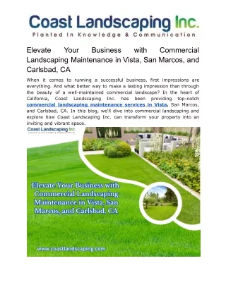 Elevate Your Business with Commercial Landscaping Maintenance in Vista, San Marcos, and Carlsbad, CA