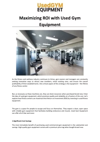 Maximizing ROI with Used Gym Equipment