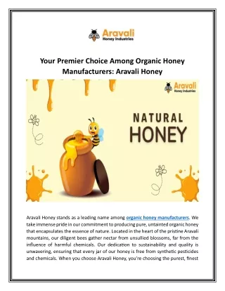 Your Premier Choice Among Organic Honey Manufacturers : Aravali Honey