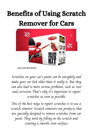 Benefits of Using Scratch Remover for Cars