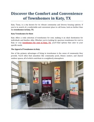 Discover the Comfort and Convenience of Townhomes in Katy, TX