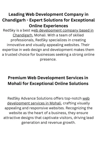 Leading Web Development Company in Chandigarh - Expert Solutions for Exceptional