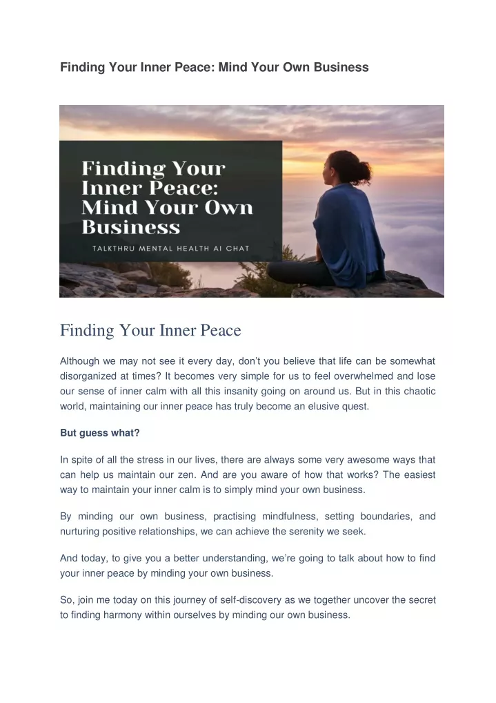 finding your inner peace mind your own business