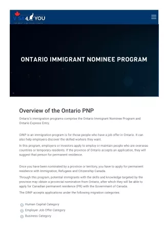 Ontario Immigrant Nominee Program - Visa4You
