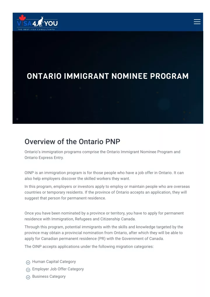 ontario immigrant nominee program