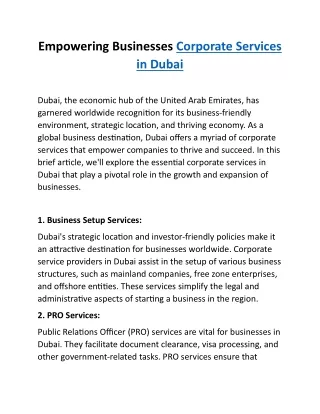 Empowering Businesses Corporate Services in Dubai