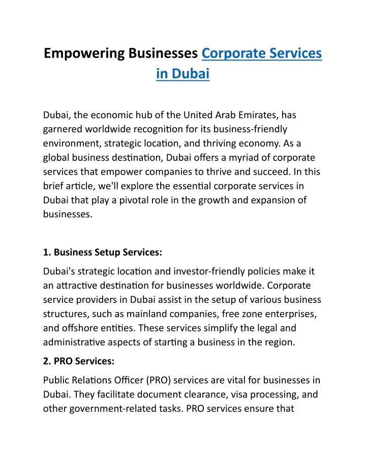 empowering businesses corporate services in dubai