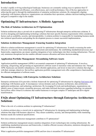 Optimizing IT Infrastructure through Enterprise Architecture Solutions
