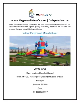 Indoor Playground Manufacturer | Oplaysolution.com