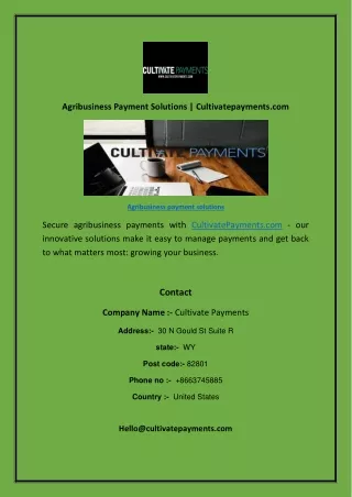 Agribusiness Payment Solutions | Cultivatepayments.com