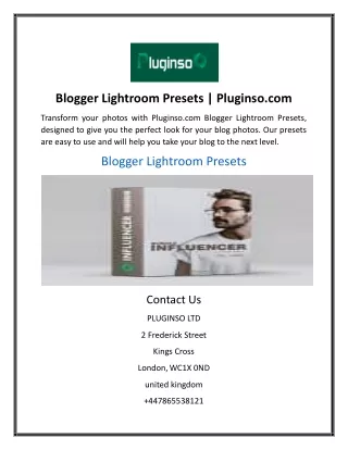 Blogger Lightroom Presets | Pluginso.com